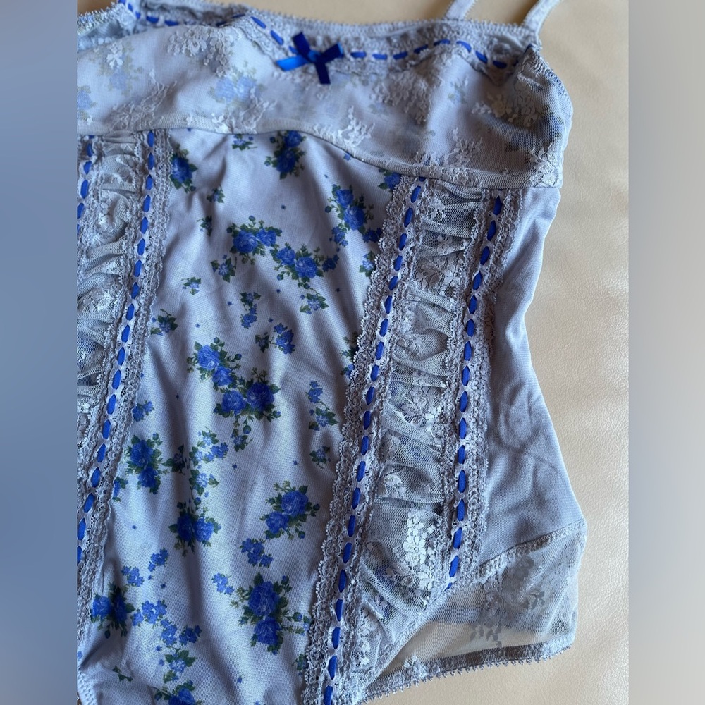 Free People Sara Corset Bodysuit in Blue Combo; Size: Medium - Picture 8 of 13